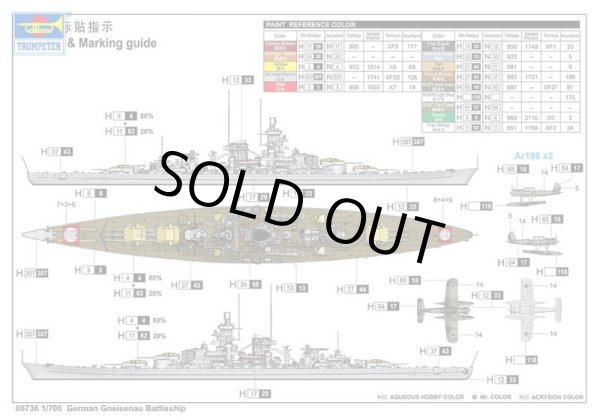 画像2: トランペッター 1/700 ドイツ海軍戦艦 グナイゼナウ【プラモデル】 