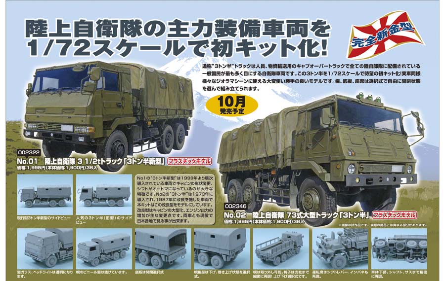 画像: アオシマ 1/72 陸上自衛隊 73式大型トラック「3トン半」 【プラモデル】