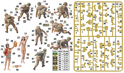 画像: マスターボックス 1/35 米独・降下兵各２体南欧1944-沐浴中女性２体付【プラモデル】