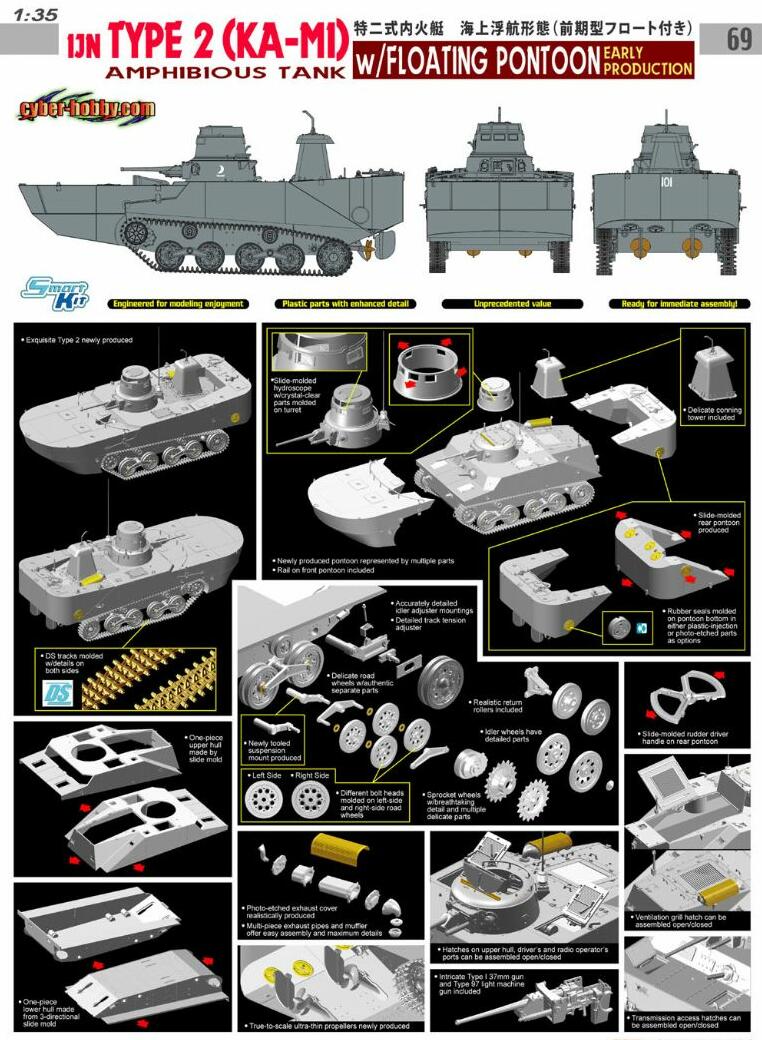 画像: ドラゴン 1/35 WW.II 日本海軍 水陸両用戦車特二式内火艇 "カミ" 海上浮航形態 (前期型フロート付き) 【プラモデル】