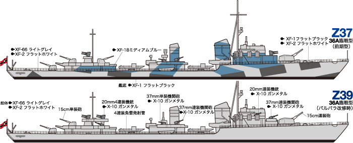 タミヤ 1/700 ドイツ海軍駆逐艦Z級(Z37-39)バルバラ改修仕様 - ホビー