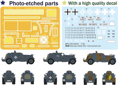 画像: ブロンコモデル 1/35 ドイツ アドラーKfz.13 軽四輪装甲自動車 MG機銃搭載型【プラモデル】